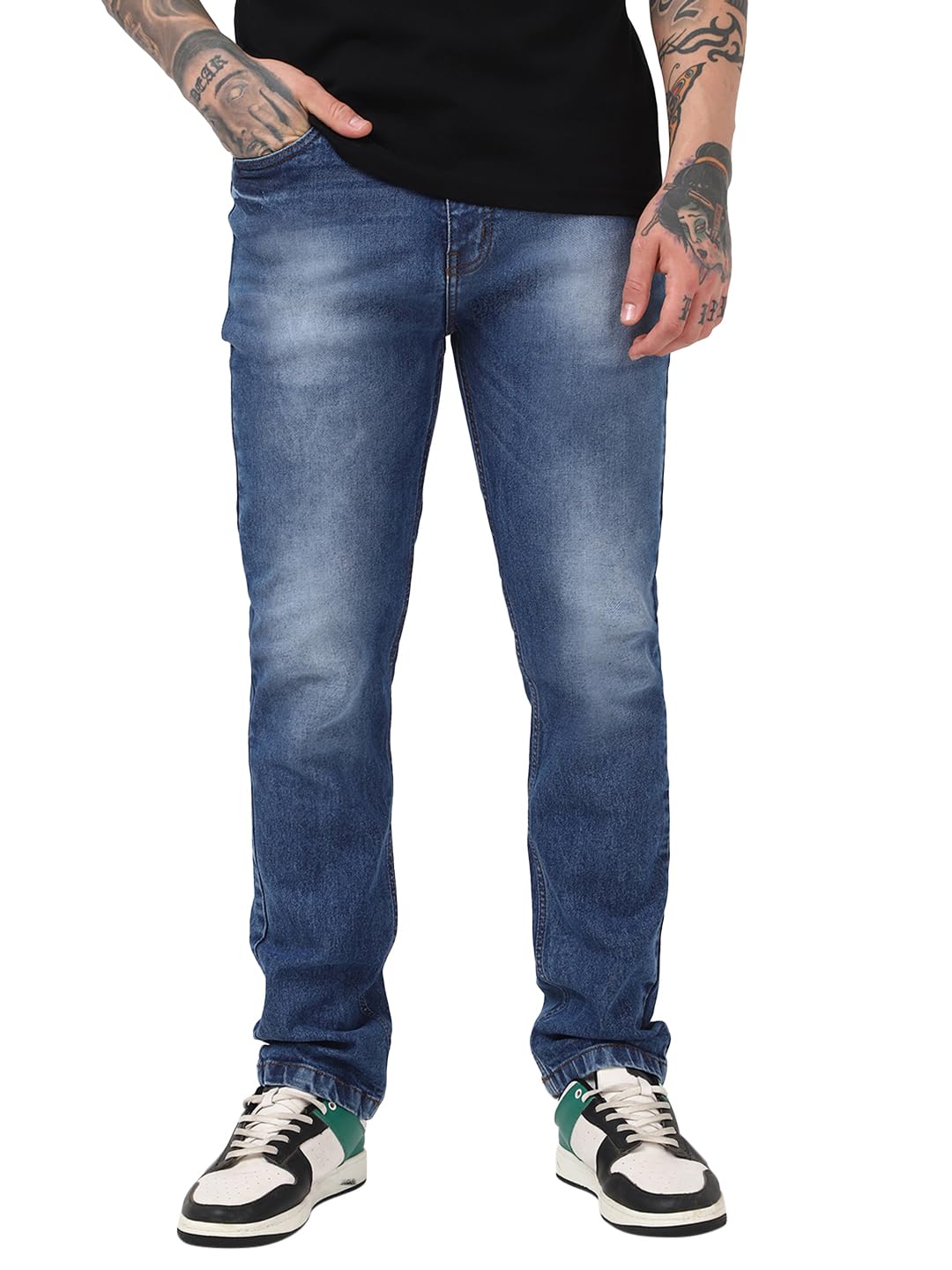 Bewakoof MenS Solid Straight Fit Cotton Elastane Jeans_662217_Blue_38