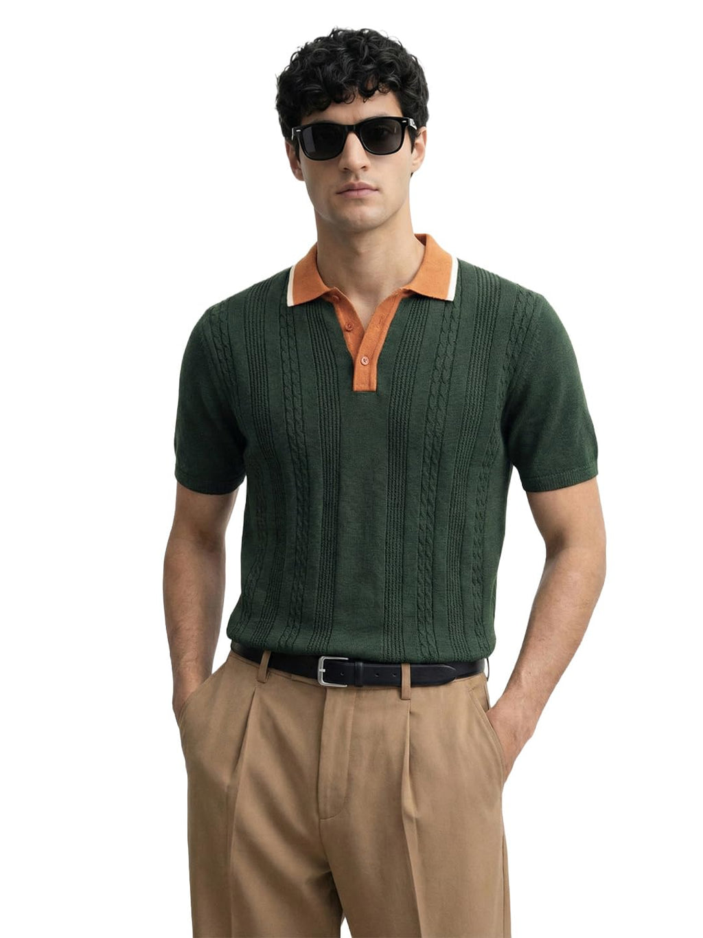 The Indian Garage Co Mens Slim Fit Half Sleeves Textured Polo T-Shirt