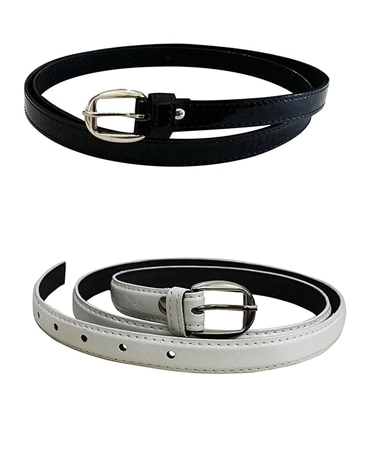 Pinkit WomenS Combo Set Of 2 Pu Leather Belts (Black & White) (Size 26 Inches To 34 Inches) 26-34