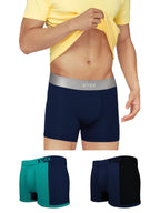 XYXX Mens Underwear Dualist IntelliSoft Antimicrobial Micro Modal Trunk Pack of 3 (Navigate & Black Iris ; Black Iris & Black ;