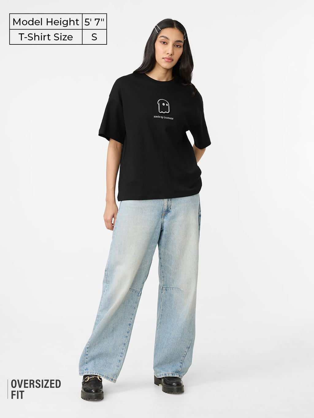 The Souled Store Holograph Women and Girls Short Sleeves Round Neck Black Graphic Printed Cotton Oversized T-Shirts