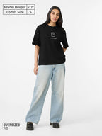 The Souled Store Holograph Women and Girls Short Sleeves Round Neck Black Graphic Printed Cotton Oversized T-Shirts