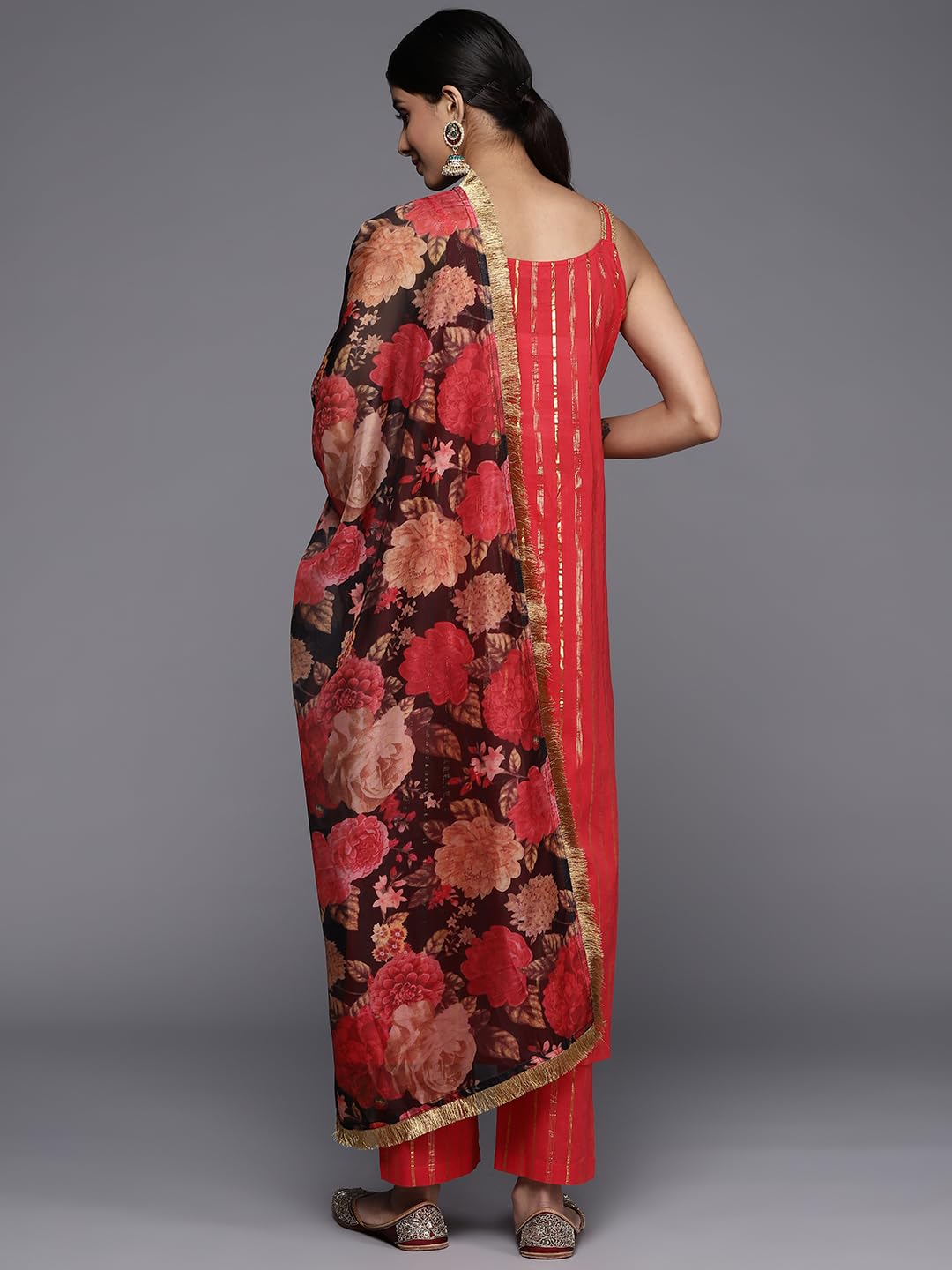 Varanga Red Strap Style Kurta With Straight Pant And Digital Printed Dupatta