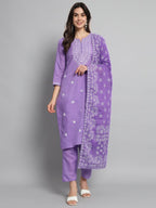 Naixa Womens Cotton Printed Straight Kurta with Pant and Dupatta Setss