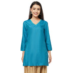 Fabindia Women'S Embroidered Regular Tunic_Teal S