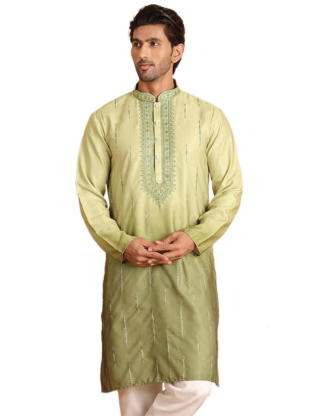 Jompers Mens Embroidered Silk Blend Straight Kurta