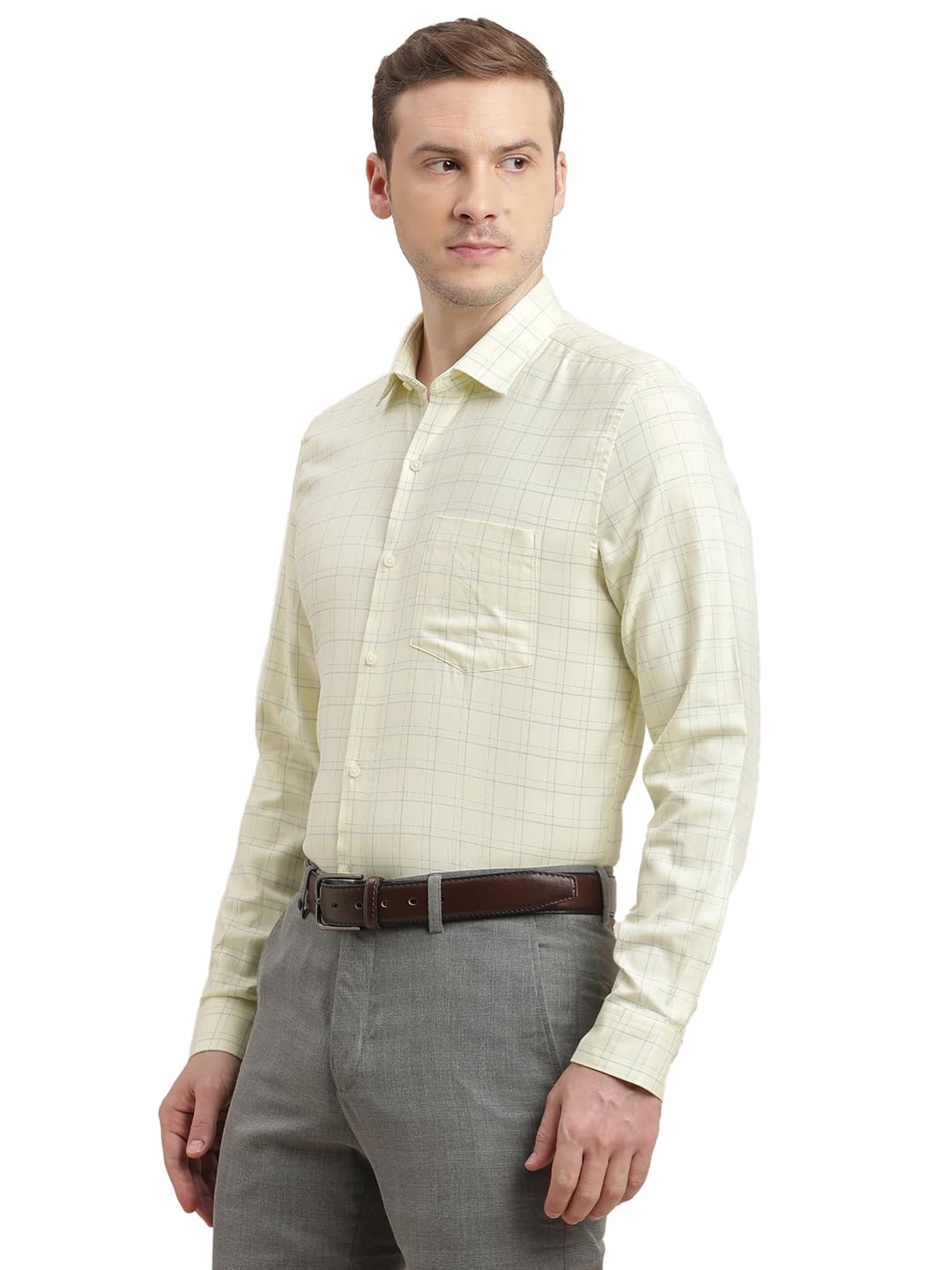 Turtle Men Giza Cotton Slim Fit Yellow Checkered Full Sleeve Formal Shirt