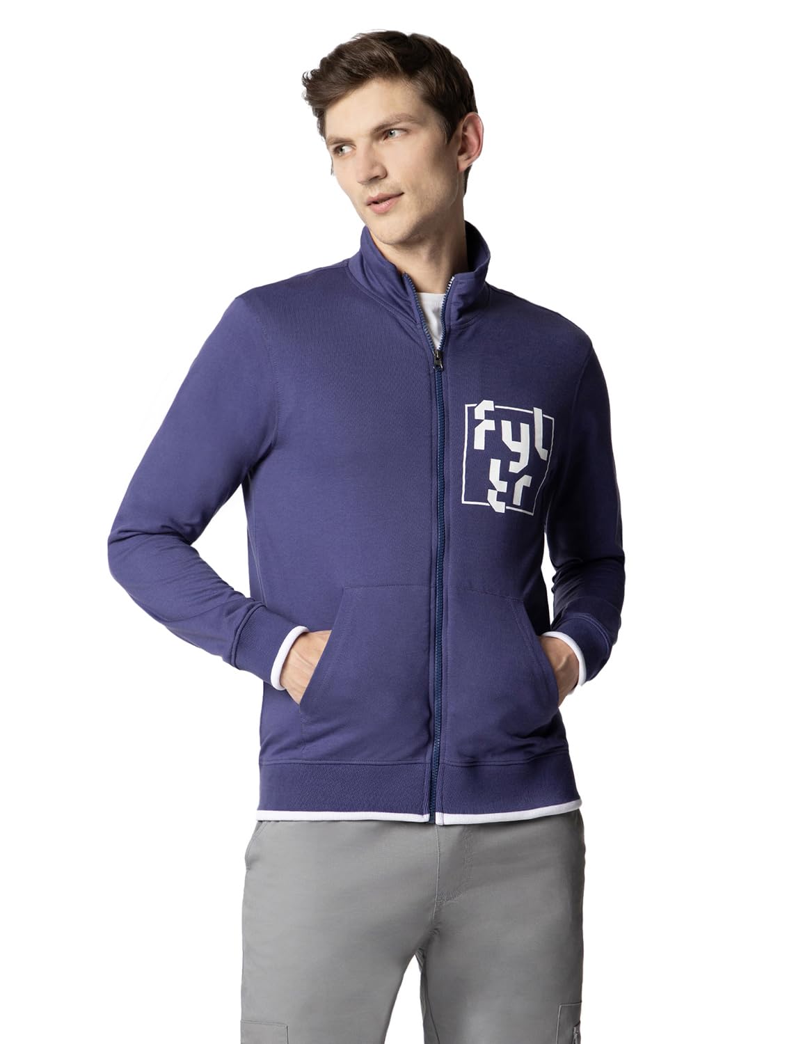 FYLTR Mens Casual Stand Collar Jacket With Rib Details - Full Zipper | Full Sleeve Branding | Casual Winterwear For Men