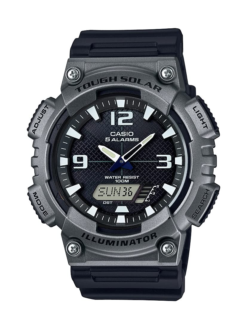 Casio AQS800W Series | Analog Digital Watch | Black/Grey | 100M WR | Solar Powered | 1/100 SEC Stop Watch | 6-Language Day of Th