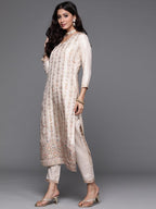 Libas Womens Silk Blend Kurta Sets (33338O_Beige