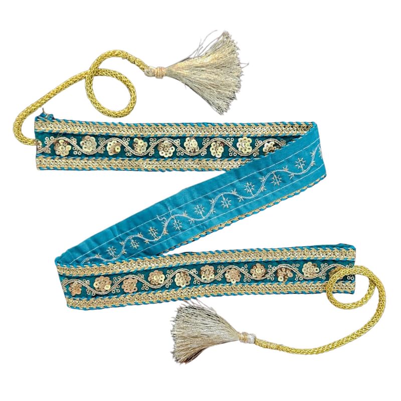 Beautiful Turqoise Coloured Belt With Golden Embroidery Work For Sarees, Gowns And IndoWestern Outfits(44) 44