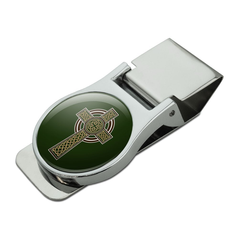 Celtic Christian Cross Irish Ireland Satin Chrome Plated Metal Money Clip 1.3