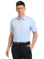 Turtle Men 100% Cotton Blue Checkered Regular Fit Formal Shirt