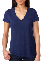 Ladies Triblend Short-Sleeve Deep V-Neck T-Shirt - BLUE TRIBLEND - S(D0102H7WBc6)
