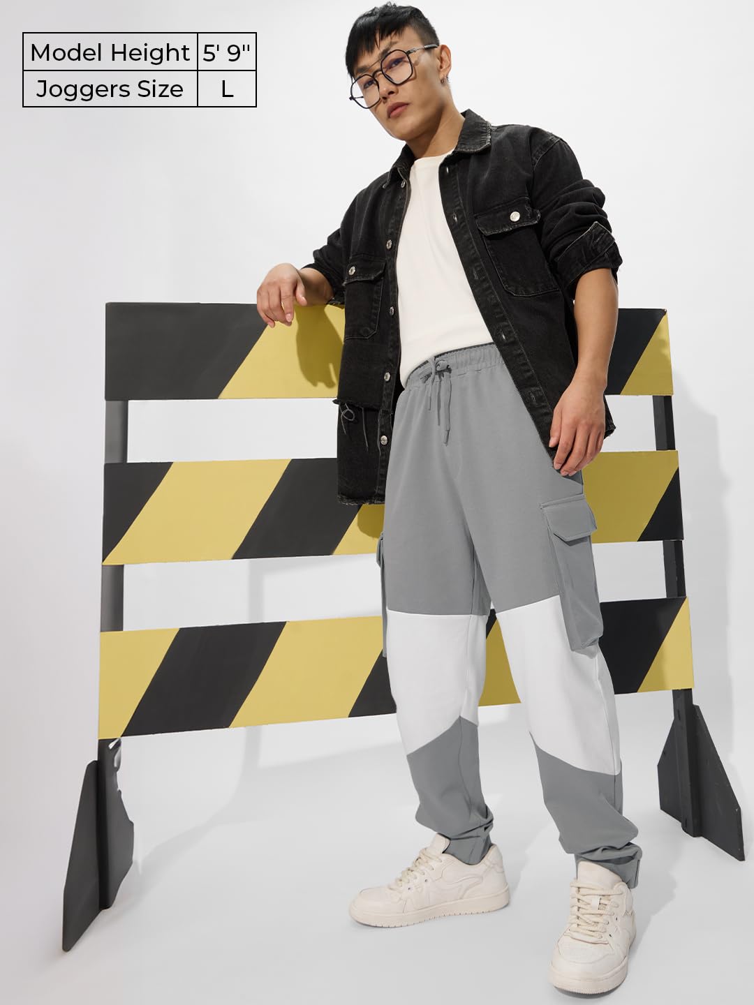 The Souled Store Space Grey (Utility) Men and Boys Elasticated Toggles Leg Closure Beige Printed Cotton Blend Baggy Fit Oversize
