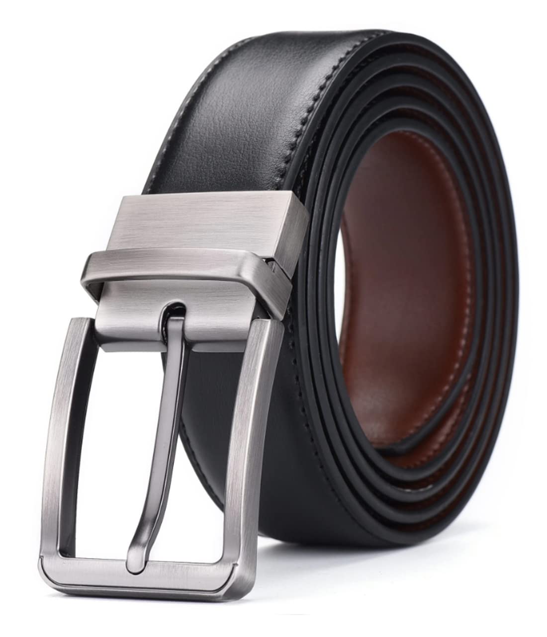 Sunshopping MenS Formal Artificial Leather Black & Brown Reversible Pin Buckle Belt (Bob1) (36, Black02) 36