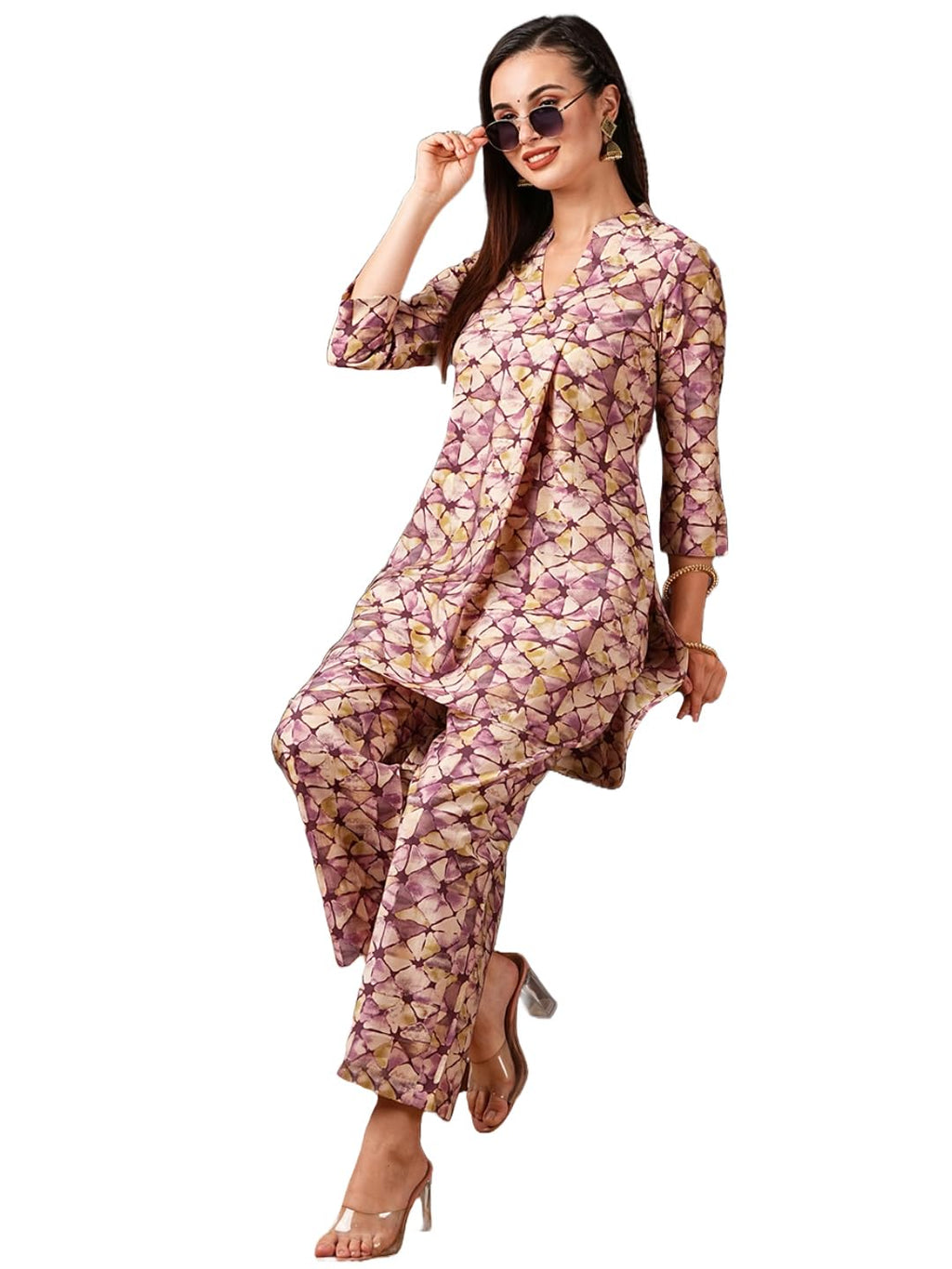 ANNI DESIGNER Womens Cotton Blend Printed Ethnic Co-ord Set (AYS Purple-NW_XL_Purple_X-Large)