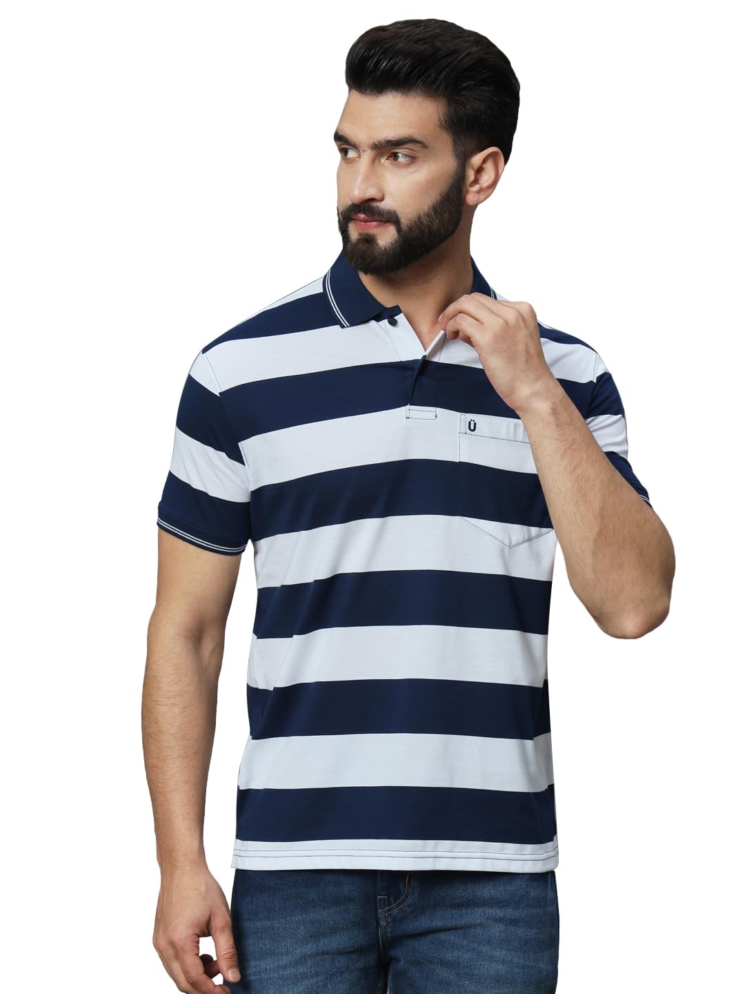 UNIBERRY Mens Cotton Blend Polo Collar Striper T Shirt Has A Short Sleeves & Pocket On ChestREMT3NW50_4XL 4