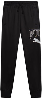 PUMA Boys' Jogger Pants - Soft Performance Fleece Athletic Jogger Sweatpants for Boys (8-20), Size 8, Black/White