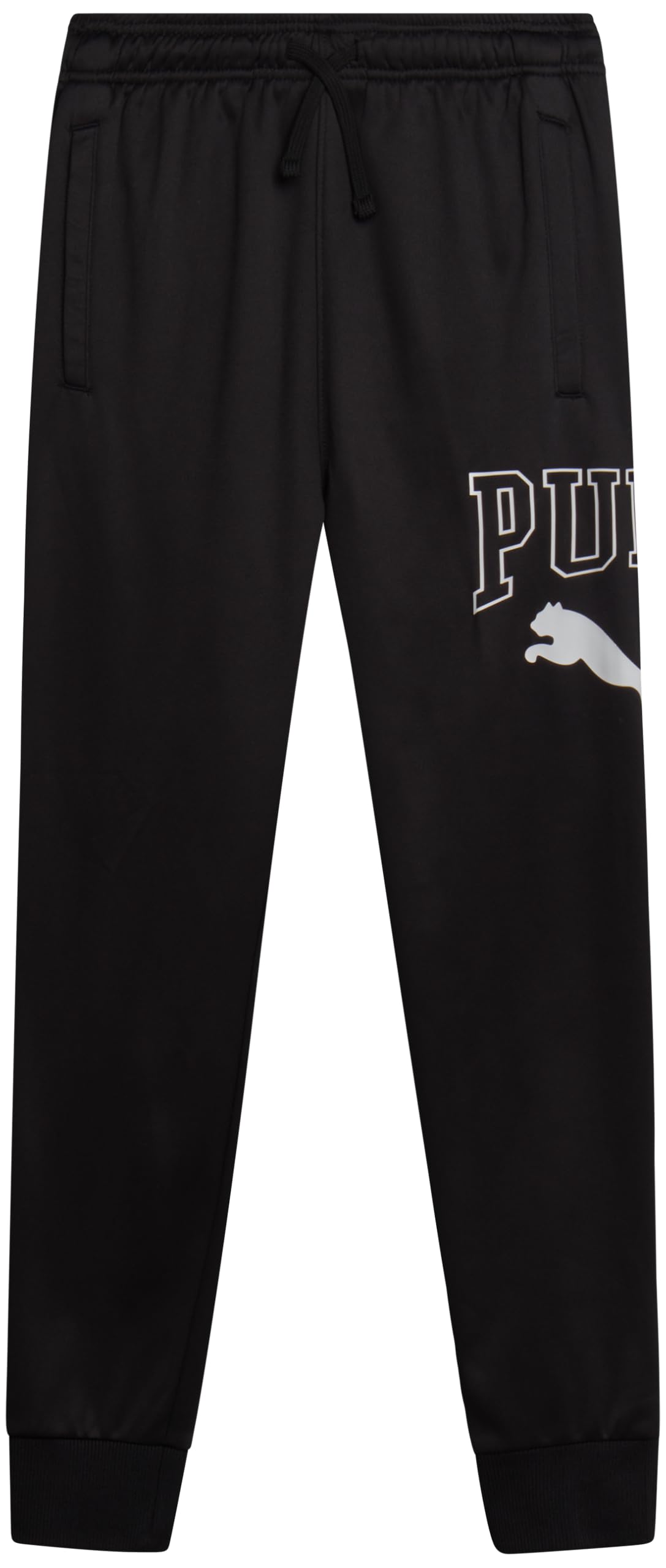 PUMA Boys' Jogger Pants - Soft Performance Fleece Athletic Jogger Sweatpants for Boys (8-20), Size 8, Black/White