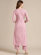 Varanga WomenS Mauve Straight Kurta With Gota Lace, Round Neckline, Side Slits, Straight Hemline - Casual Wear