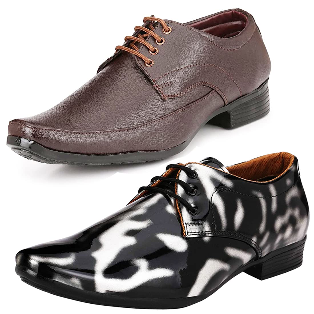 Graceful Trendy Formal Shoes/Party Shoes/ 2 Shoes Combo with Free Belt for Men and Boys (BAZAAR7847_VTR01BlkSlvr005BdrBrwn1 7