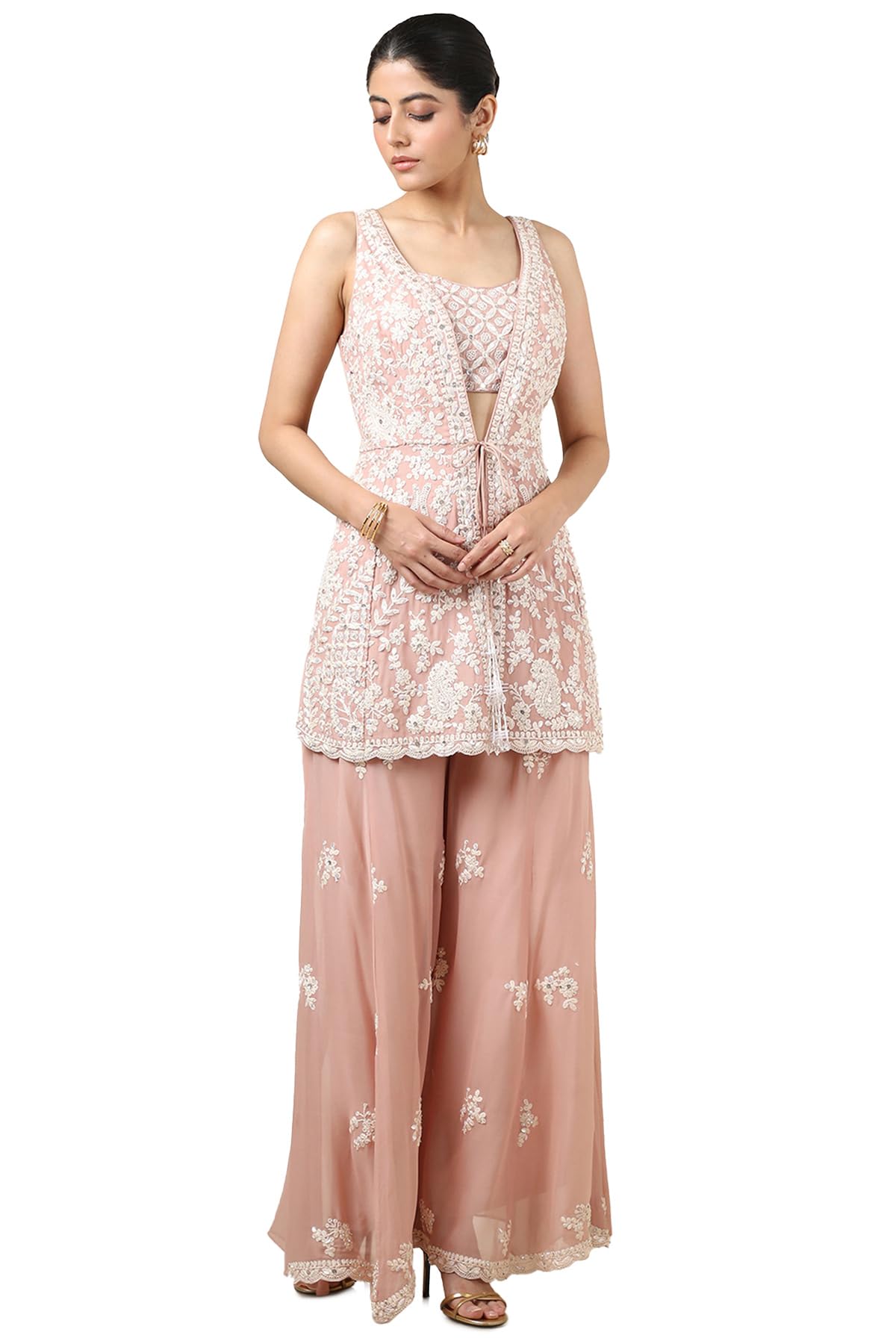 Soch Women Pattern: Embroidered Fabric: Georgette Embellishment Type:sequins Package Contains: Top Jacket Palazzo