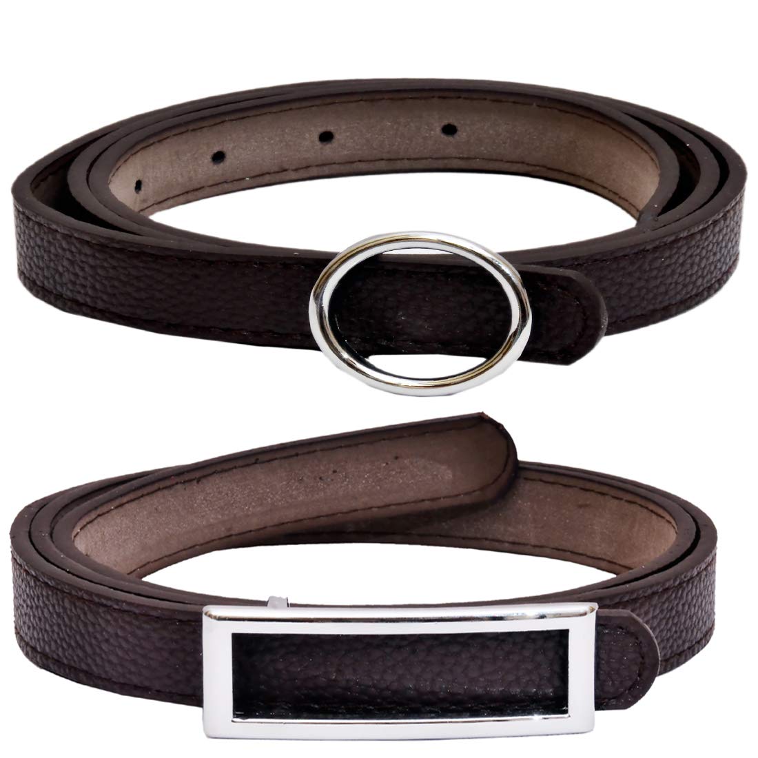 Popo Women Evening Party, Formal, Casual Brown, Black Artificial Leather Belt (Random Color) (34) Round Belt And Square Belt 34