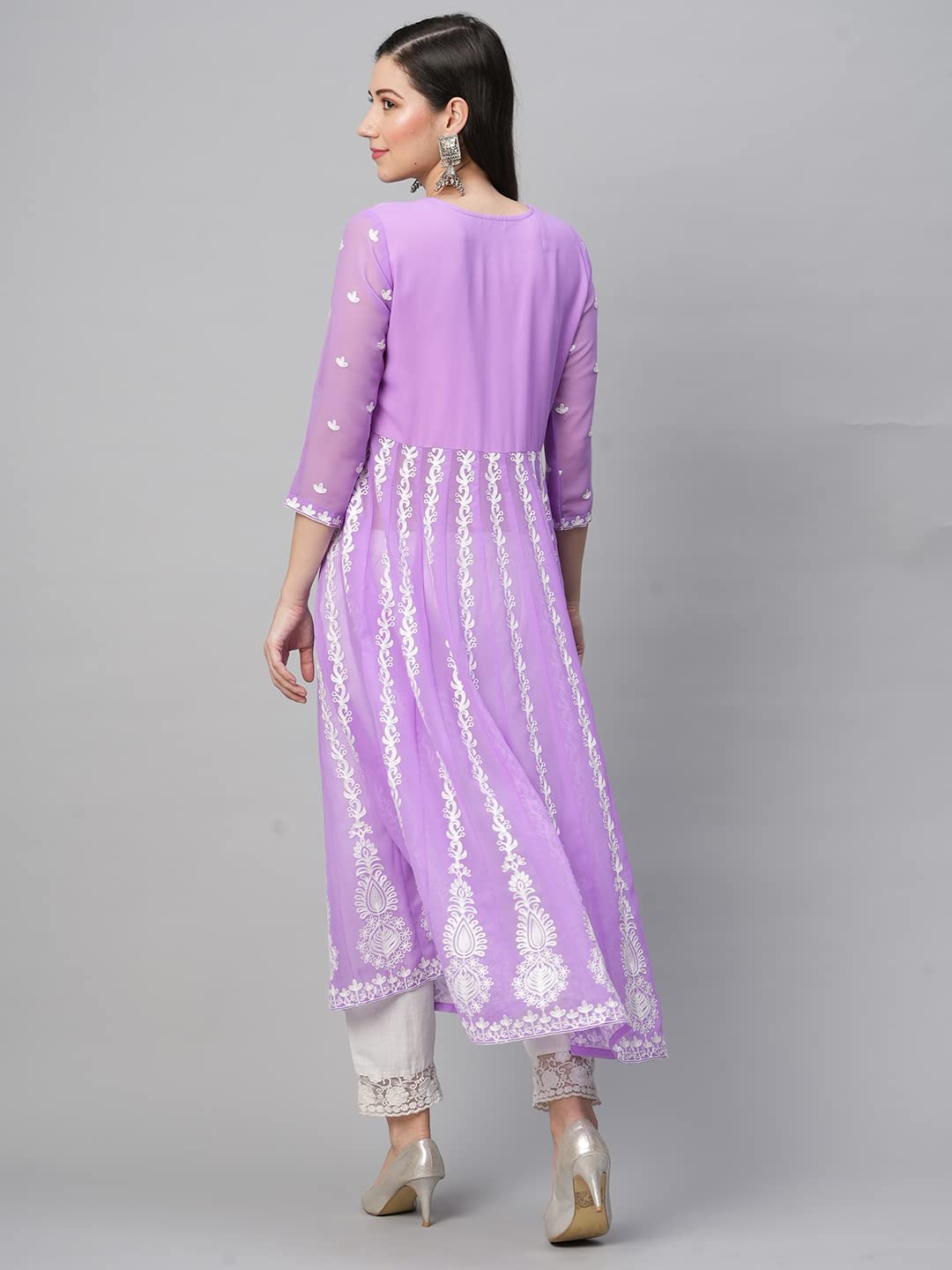 ANNI DESIGNER Womens Georgette Chikankari Embroidered Anarkali Kurti (Naav Purple-Nw1_M_Purple_Medium)