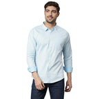 Thomas Scott Mens Checkered Slim Fit 100% Cotton Casual Shirt with Spread Collar and Long Sleeve Light Blue