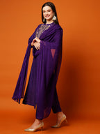 ANNI DESIGNER Womens Cotton Blend Straight Printed Kurta with Pant & Dupatta (RAJI-BEGANI-NW_XXL_Violet_XX-Large)