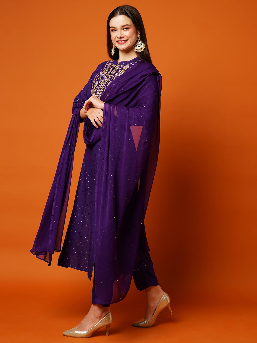 ANNI DESIGNER Womens Cotton Blend Straight Printed Kurta with Pant & Dupatta (RAJI-BEGANI-NW_S_Violet_Small)