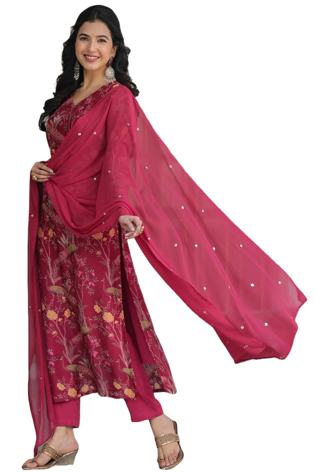 ANNI DESIGNER Womens Cotton Blend Straight Printed Kurta with Pant & Dupatta (SHOKO RED_XXL_Red_XX-Large)