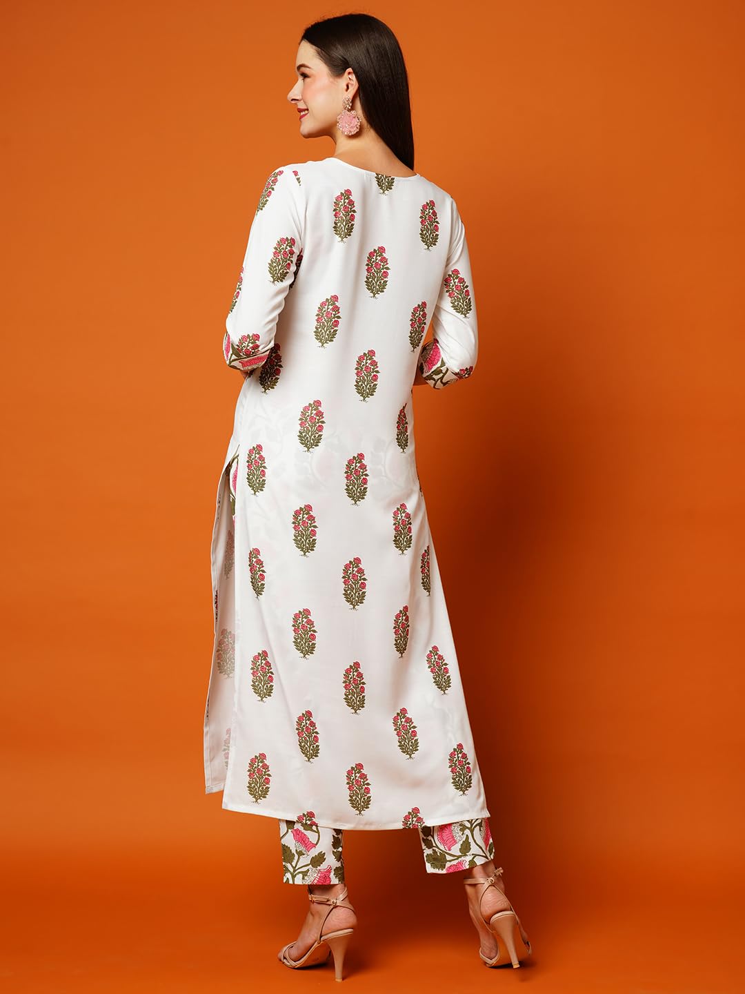 ANNI DESIGNER Womens Cotton Blend Printed Straight Kurta with Pant (Parthi White_XXL_White_XX-Large)