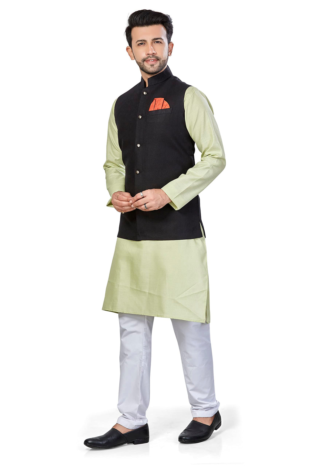 Be Active MenS Solid Linen Blend Kurta Pyjama 3 Piece Set || Men Kurta Pajama With Modi Jacket || Kurta Pajama Nehru Jacket For