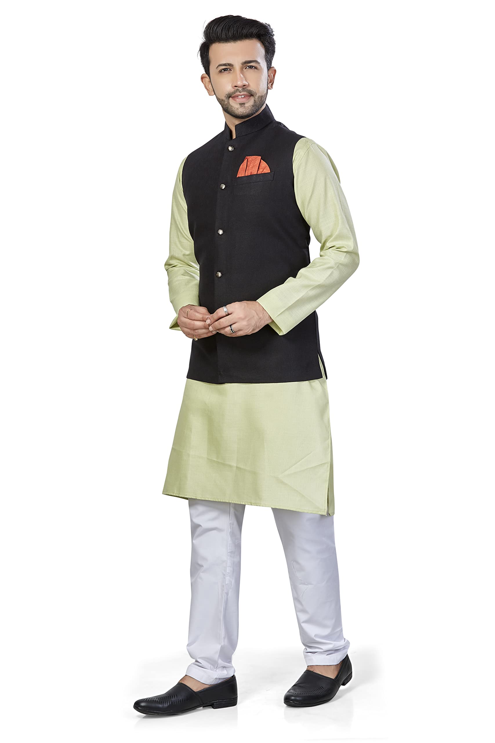Be Active MenS Solid Linen Blend Kurta Pyjama 3 Piece Set || Men Kurta Pajama With Modi Jacket || Kurta Pajama Nehru Jacket For
