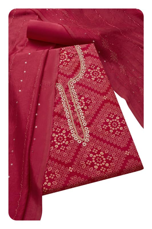Soch Women Modal Silk Bandhani Print Unstitch Dress Material with Beads and Stones