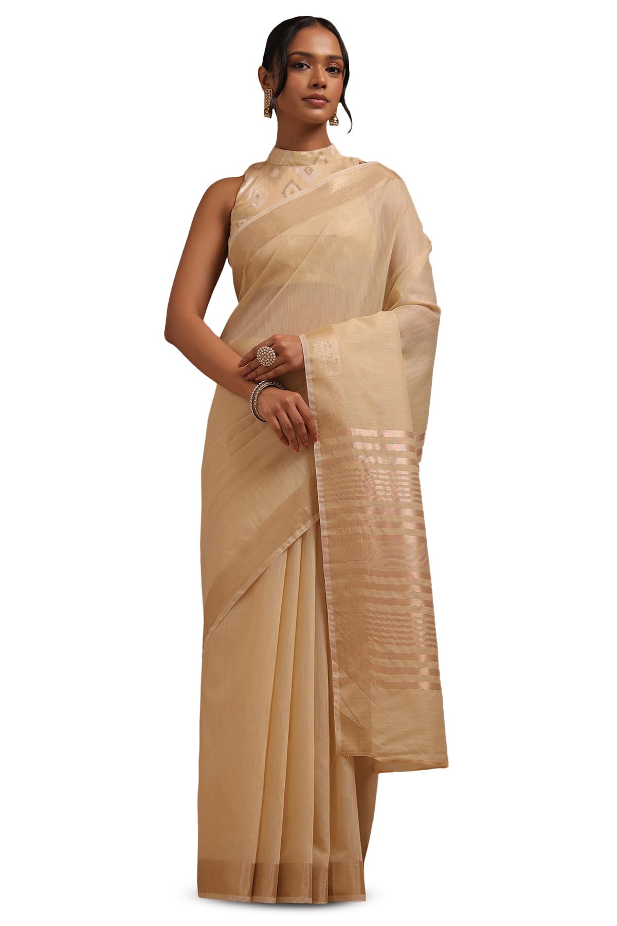 Soch Women Linen Solid Kasavu Saree