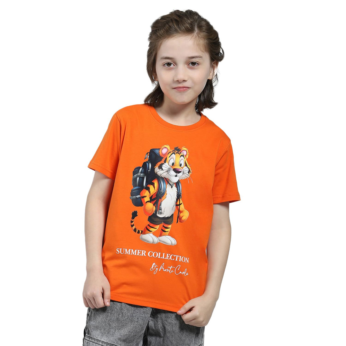 Monte Carlo Boys Regular Fit TShirt | Printed Pattern | PullOn Closure With Half Sleeve Round Neck Casual Tee For Boys Orange 13-14