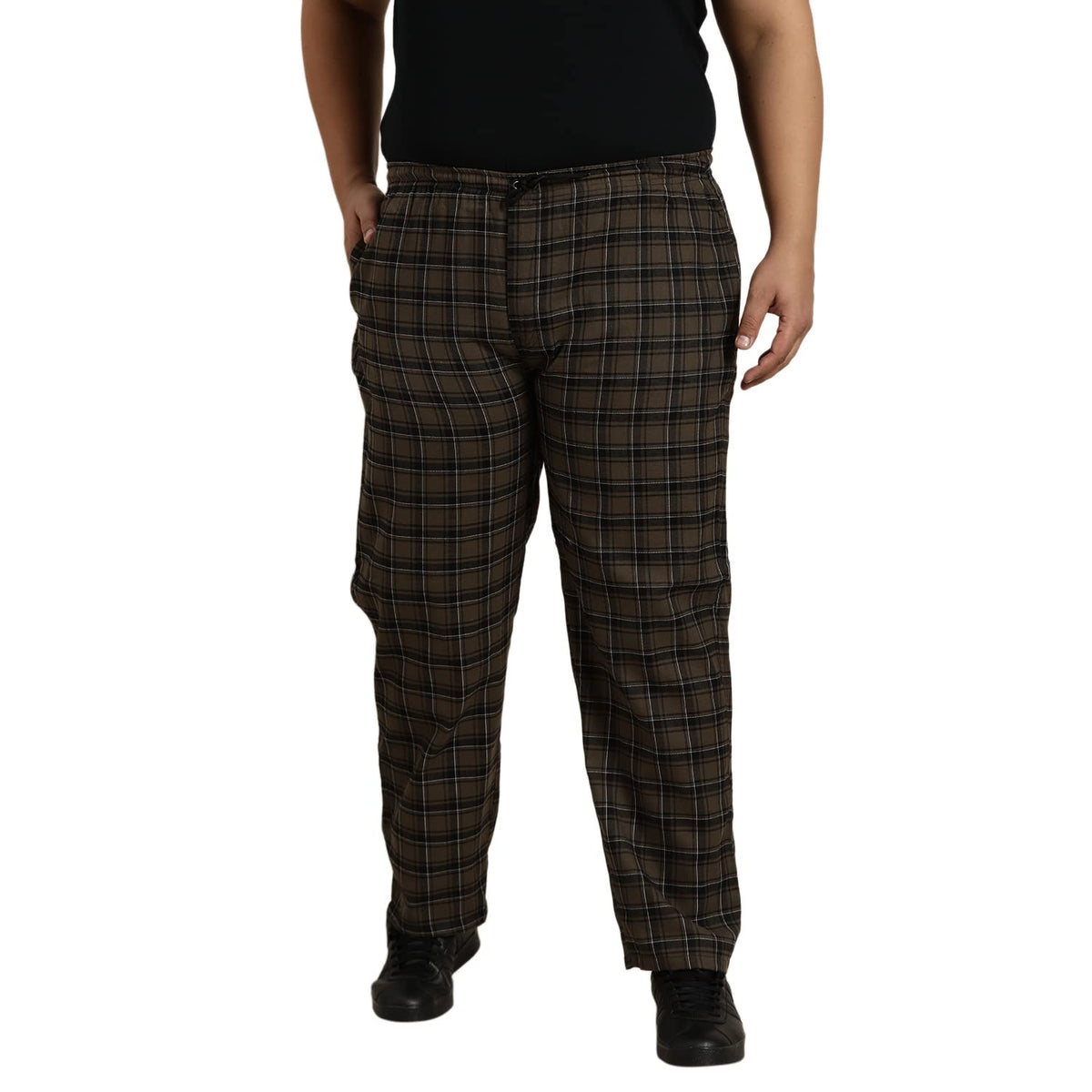 SOJANYA Plus (Since 1958), Mens Cotton Brown & Black Checked Track Pant, Size: 40