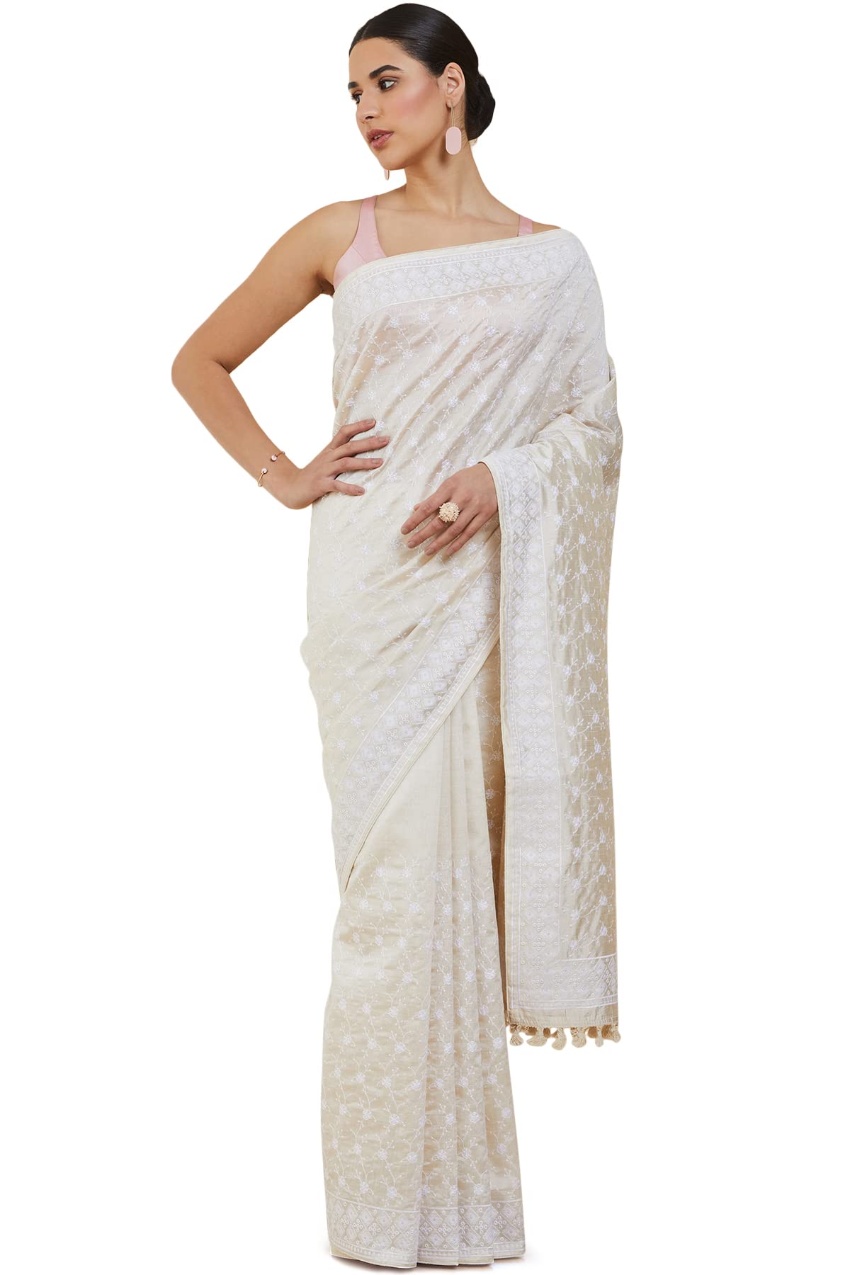 Soch Women Tussar Silk Saree with Attached Blouse