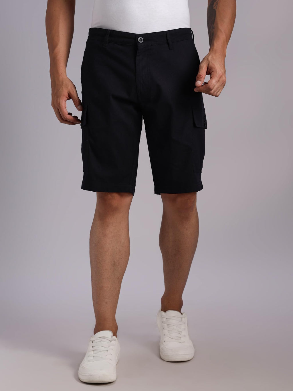 Thomas Scott Mens | Solid | Mid Rise | Light Weight | 4 Pockets | Lenin Blend | Casual | Chino | Shorts for Men (TSS123_Black_3