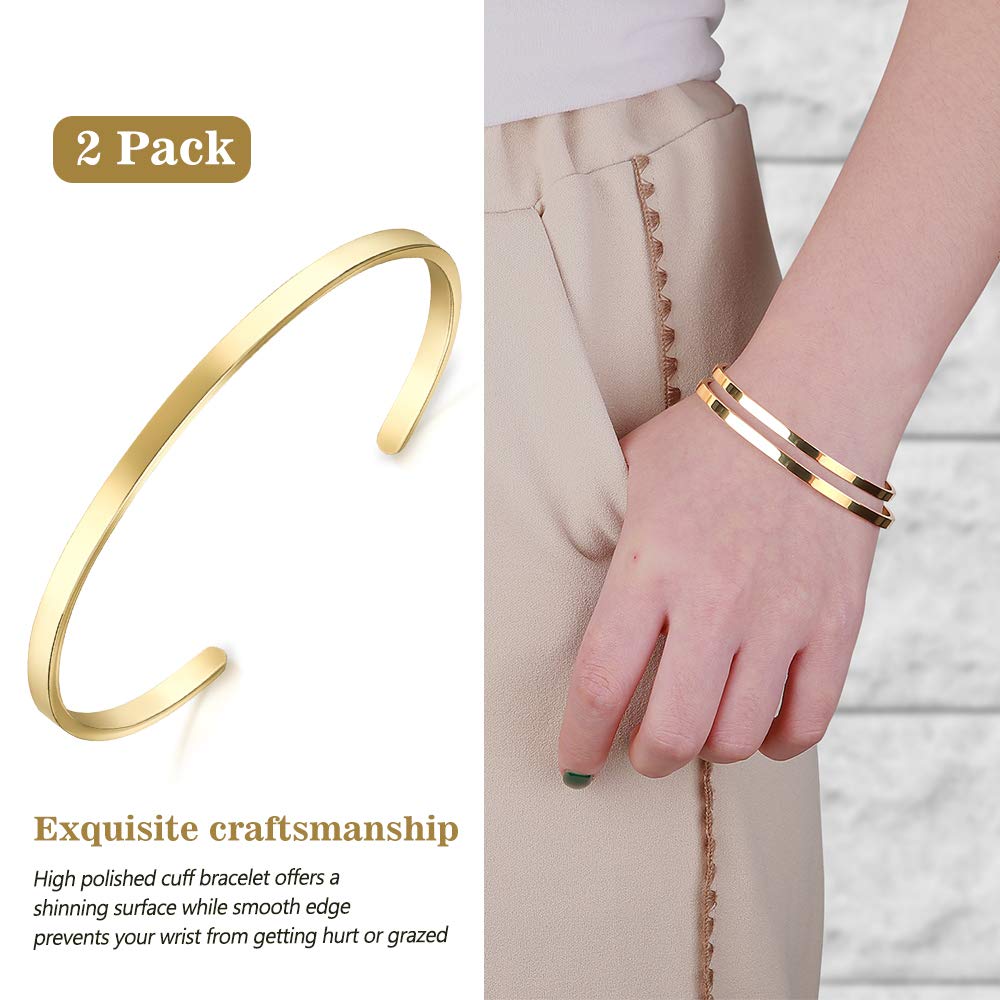 Lolalet Thin Open Cuff Bracelet, Christmas Gift for Girlfriend Wife Mom, 18K Gold Plated Couples Oval Love Bracelets, Plain Poli