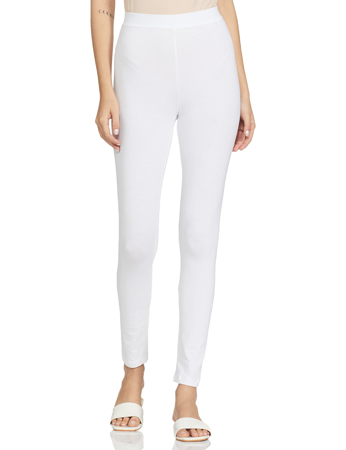 Max WomenS Regular Mid Rise Leggings (Noostulip_White1_Xl) White