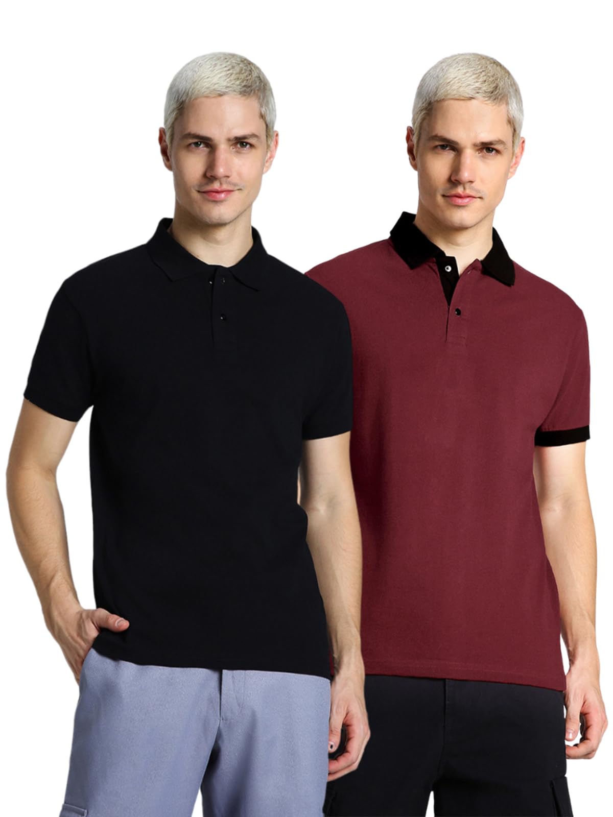 Veirdo Men's 100% Cotton Regular Fit Solid Plain Classic Polo Collar T-Shirt