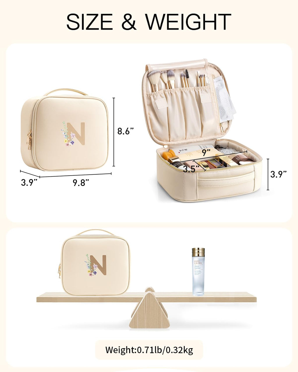 Vlando Preppy Gifts for Girl,Monogrammed Makeup Bag with Compartment,Unique Friendship Gifts for Friends Bridal Shower Gifts(Let