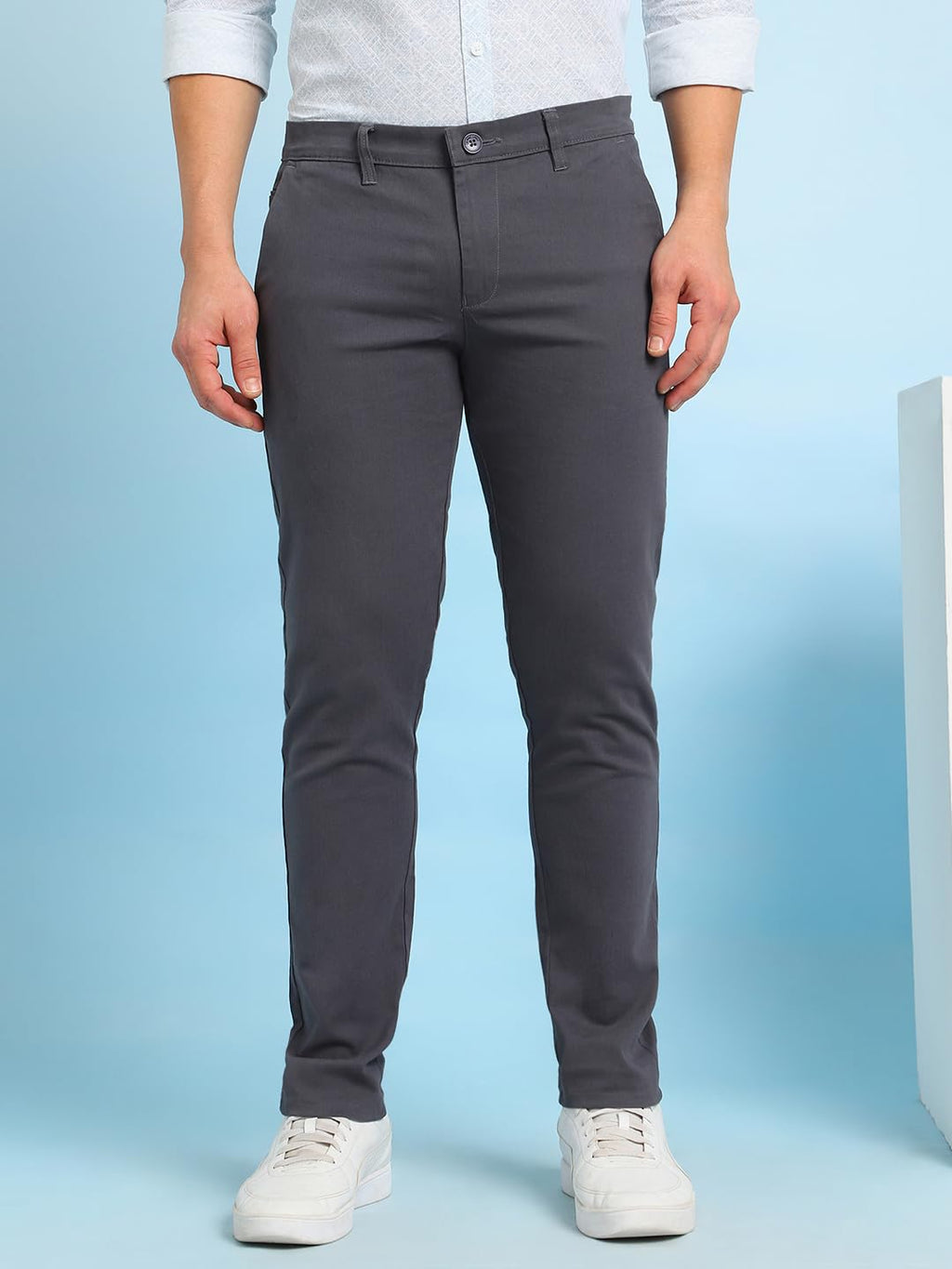 Dennis Lingo Men Denim Blue Solid Slim Fit Chinos