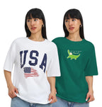 Juneberry Pack Of 2, 100% Pure Cotton, Round Neck, Oversized, Loose, Baggy Fit, Drop Shoulder, Graphic Printed, Half Sleeve T-Sh