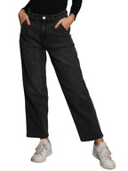 Kotty WomenS High Rise Cotton Lycra Blend Ankle Length Relaxed Fit Jeans Jade Black