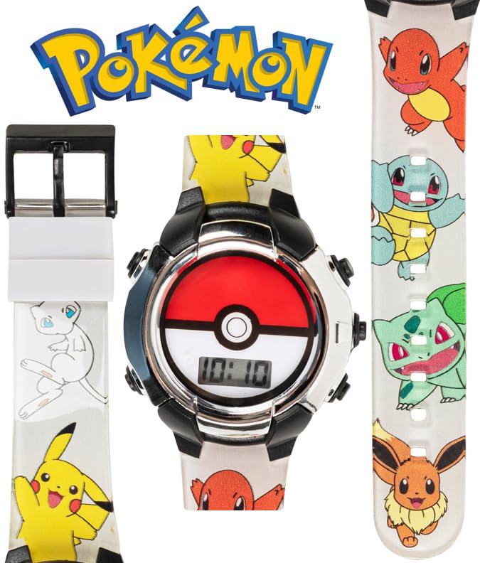 Accutime Kids Pokemon Pokeball Digital LCD Quartz Wrist Watch with Multicolor Strap, Cool Inexpensive Gift & Party Favor for Boy